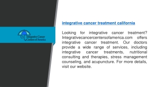 Integrative Cancer Treatment California  Integrativecancercentersofamerica.com