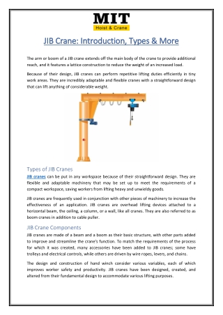 JIB Crane Introduction, Types & More