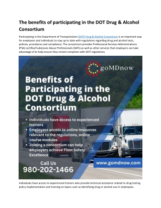 The benefits of participating in the DOT Drug