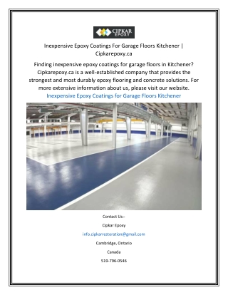 Inexpensive Epoxy Coatings For Garage Floors Kitchener Cipkarepoxy.ca