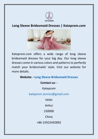 Long Sleeve Bridesmaid Dresses | Kateprom.com