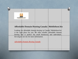 Affordable Domain Hosting Canada  Mobilehost.biz