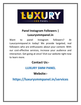 Panel Instagram Followers | Luxurysmmpanel.in