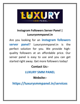 Instagram Followers Server Panel | Luxurysmmpanel.in