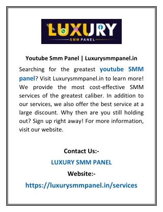 Youtube Smm Panel | Luxurysmmpanel.in