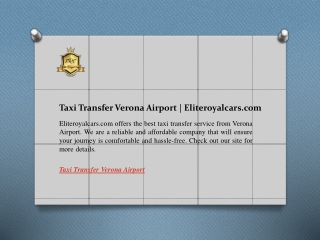 Taxi Transfer Verona Airport  Eliteroyalcars.com