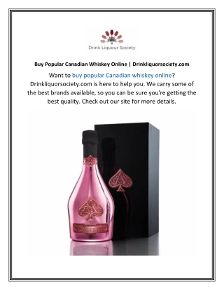 Buy Popular Canadian Whiskey Online  Drinkliquorsociety.com