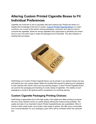 Altering Custom Printed Cigarette Boxes to Fit Individual Preferences