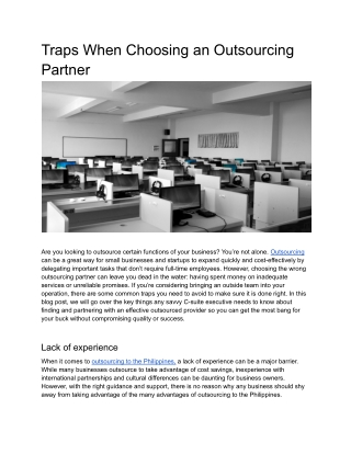 Traps When Choosing an Outsourcing Partner