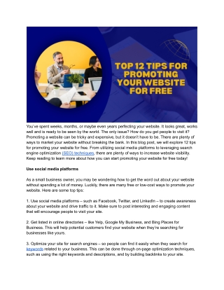 Top 12 Tips for Promoting Your Website for Free