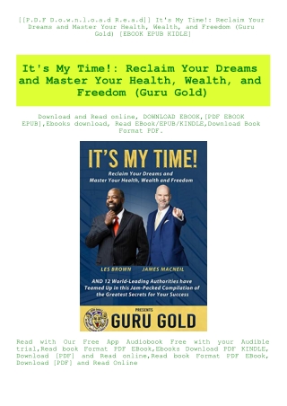 [[P.D.F D.o.w.n.l.o.a.d R.e.a.d]] It's My Time! Reclaim Your Dreams and Master Your Health  Wealth
