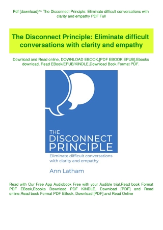 Pdf [download]^^ The Disconnect Principle Eliminate difficult conversations with clarity and empathy