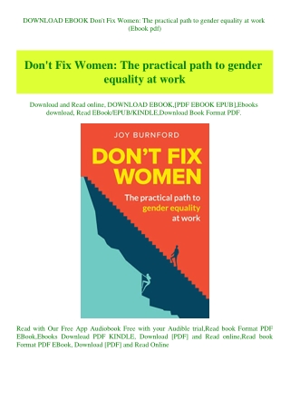 DOWNLOAD EBOOK Don't Fix Women The practical path to gender equality at work (Ebook pdf)