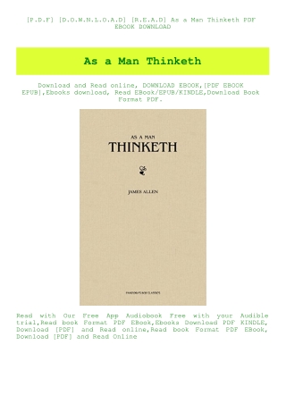 [P.D.F] [D.O.W.N.L.O.A.D] [R.E.A.D] As a Man Thinketh PDF EBOOK DOWNLOAD
