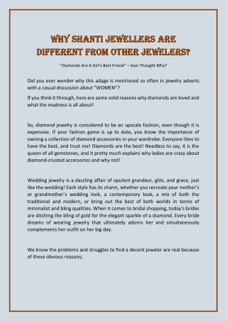 WHY SHANTI JEWELLERS ARE DIFFERENT FROM OTHER JEWELERS