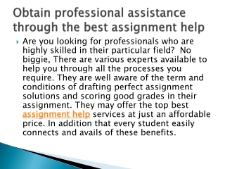 Obtain professional assistance through the best assignment help