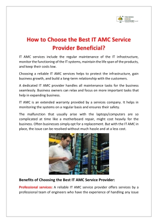 How to Choose the Best IT AMC Service Provider Beneficial