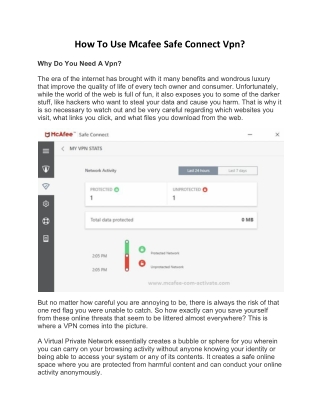 How To Use Mcafee Safe Connect Vpn?