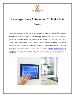 Leverage Home Automation To Make Life Easier