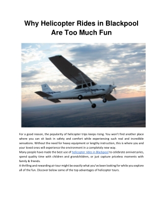 Schedule Reputable And Safe Helicopter Rides In Blackpool