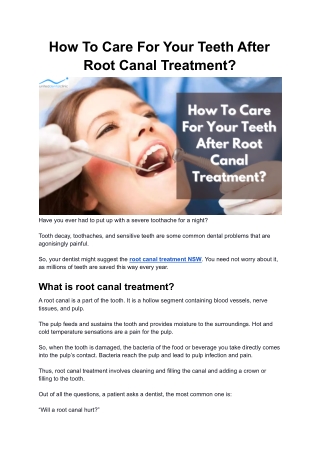 How To Care For Your Teeth After Root Canal Treatment?