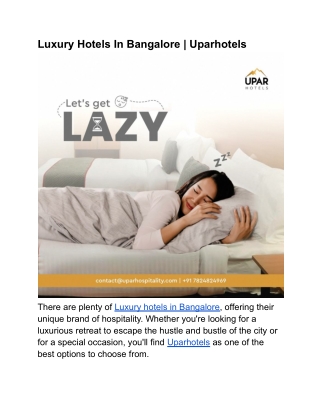 Luxury Hotels In Bangalore _ Uparhotels