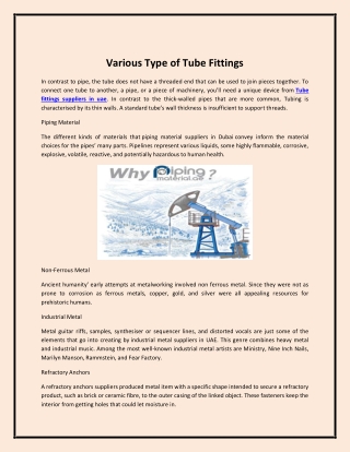 Various Type of Tube Fittings