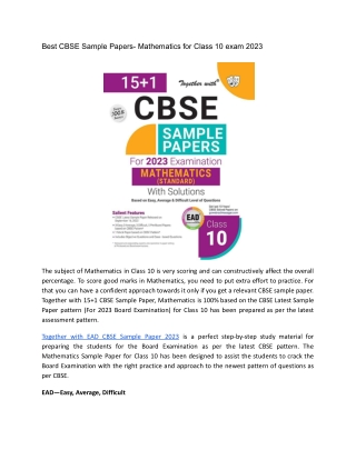 Best CBSE Sample Papers- Mathematics for Class 10 exam 2023