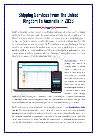 Shipping Services From United Kingdom To Australia