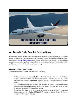 Air Canada Flight Sale For Reservations