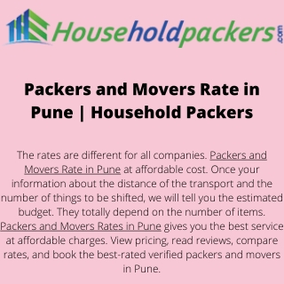 Packers and Movers Rate in Pune  Household Packers