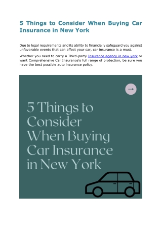 5 Things to Consider When Buying Car Insurance in New York