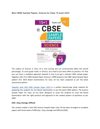 Best CBSE Sample Papers- Science for Class 10 exam 2023