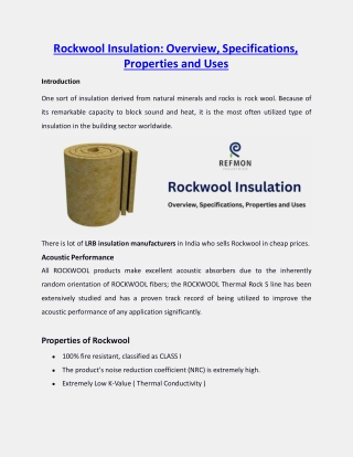 Rockwool Insulation: Overview, Specifications, Properties and Uses