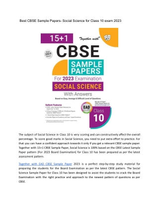 Best CBSE Sample Papers- Social Science for Class 10 exam 2023