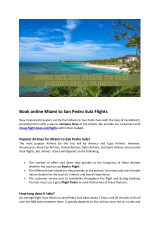Book online Miami to San Pedro Sula Flights