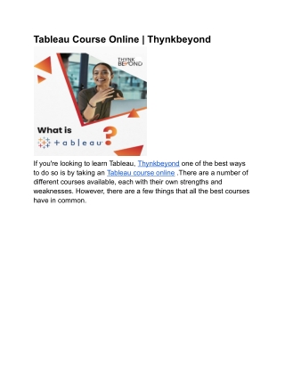 Tableau Course Online _ Thynkbeyond