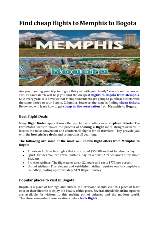 Find cheap flights to Memphis to Bogota