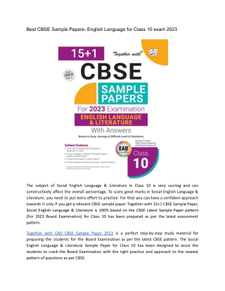 Best CBSE Sample Papers- English Language for Class 10 exam 2023