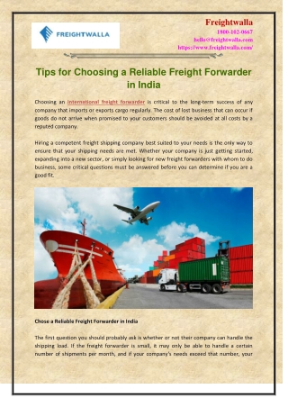 Tips for Choosing a Reliable Freight Forwarder in India