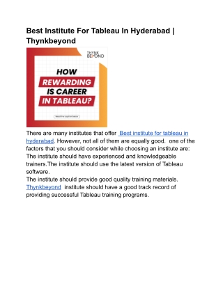 Best Institute For Tableau In Hyderabad _ Thynkbeyond