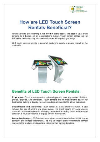 How are LED Touch Screen Rentals Beneficial