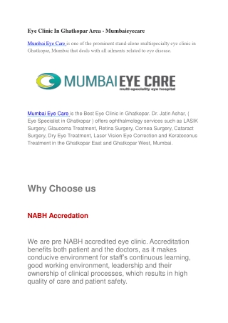 Eye Clinic In Ghatkopar Area - Mumbaieyecare
