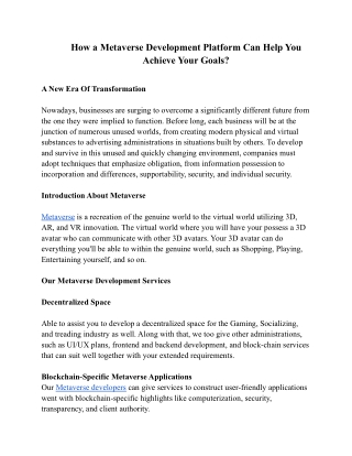 How a Metaverse Development Platform Can Help You Achieve Your Goals