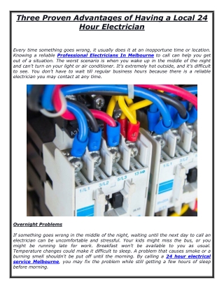 Three Proven Advantages of Having a Local 24 Hour Electrician