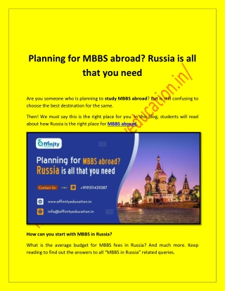 Planning for MBBS abroad? Russia is all that you need