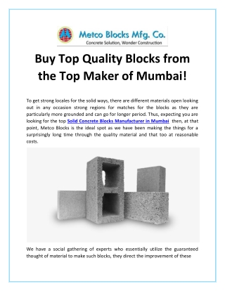 Buy Top Quality Blocks from the Top Maker of Mumbai