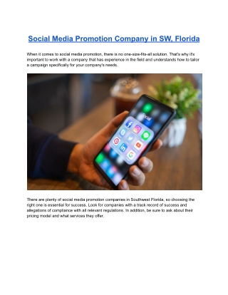 Social Media Promotion Company in SW, Florida