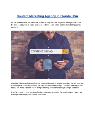 Content Marketing Agency in Florida USA