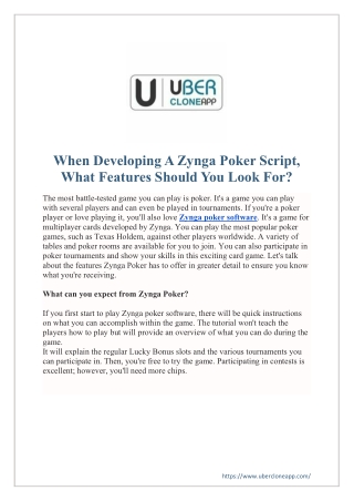 When Developing A Zynga Poker Script, What Features Should You Look For?